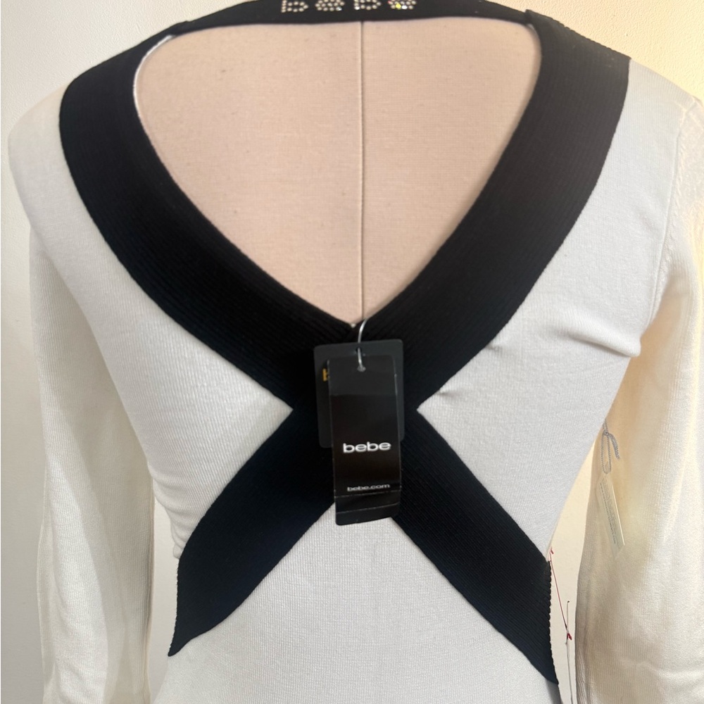 Bebe White Rhinestone Ribbed  Dress Small NEW - Picture 3 of 5
